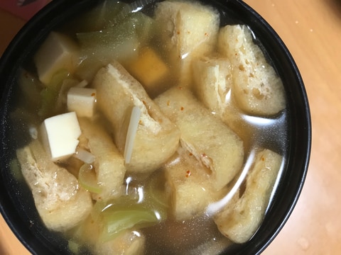 お揚げさんたっぷり！豆板醤スープ